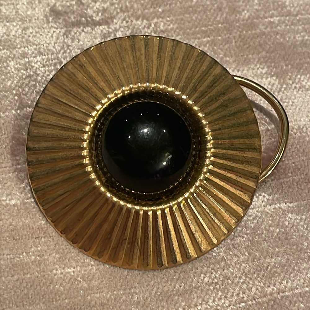 Scarf Clip Vintage Golden Black Onyx Scarf Clip 2” Fan Style